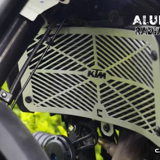 Carbon Racing “Criss Cross” Premium Aluminium Radiator Guard For KTM Adventure 390/250/X 2025 Silver