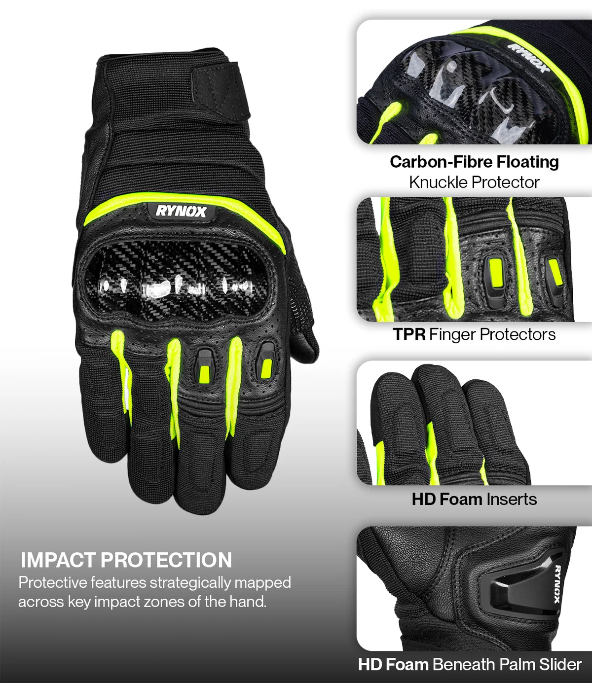 Rynox Striker GT Gloves - Black Hi-Viz Green - Image 3