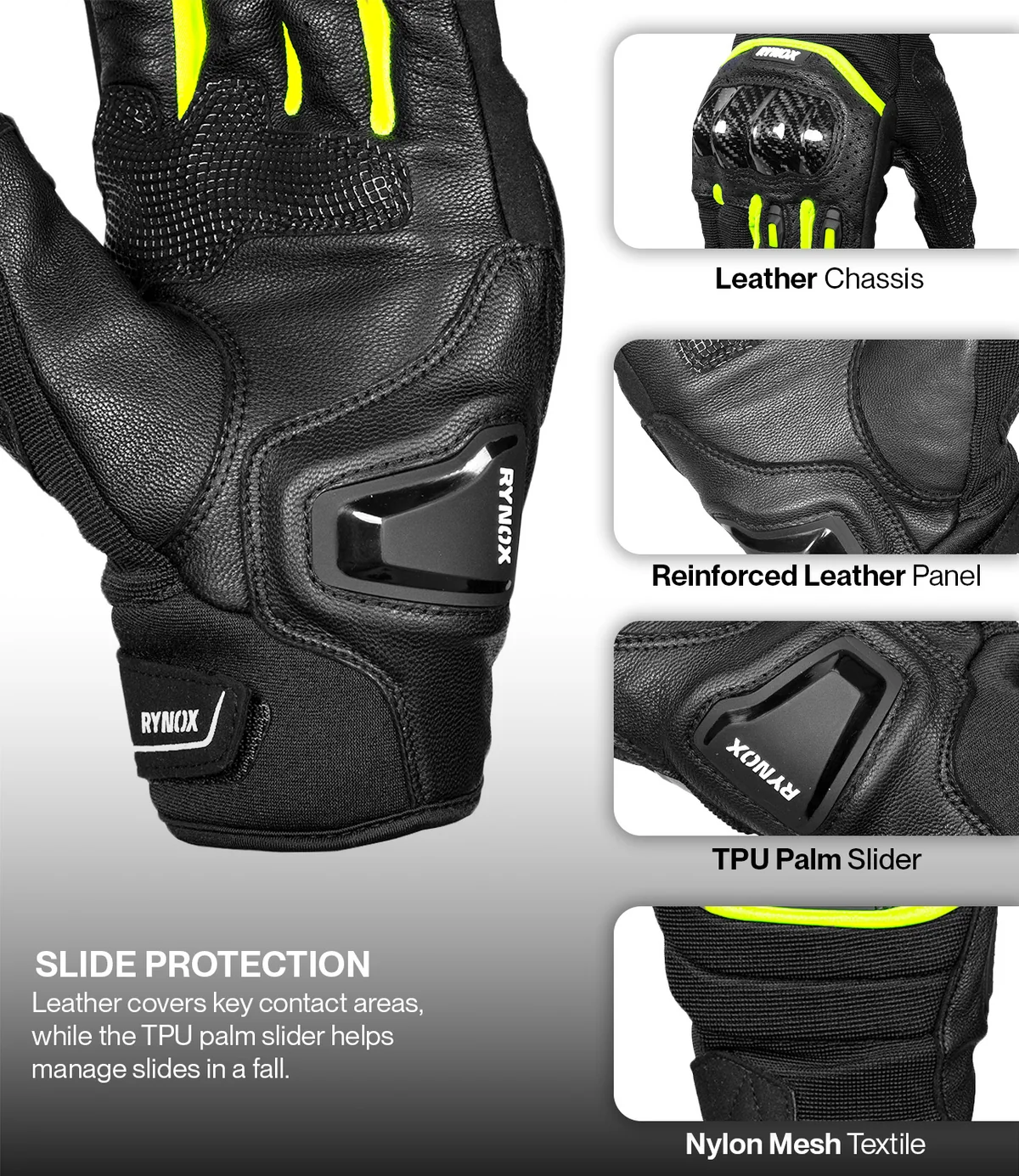 Rynox Striker GT Gloves - Black Hi-Viz Green - Image 4