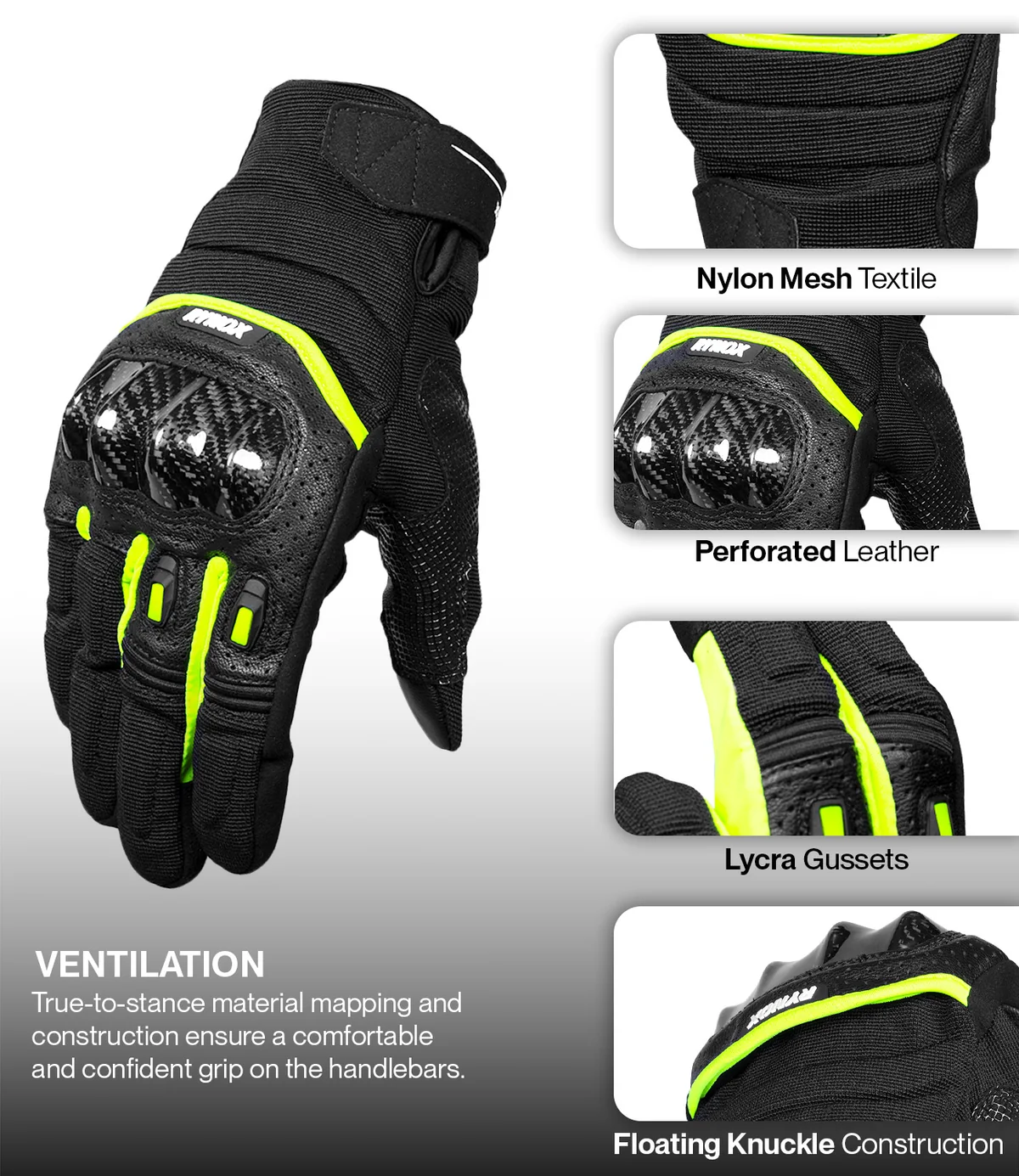 Rynox Striker GT Gloves - Black Hi-Viz Green - Image 5