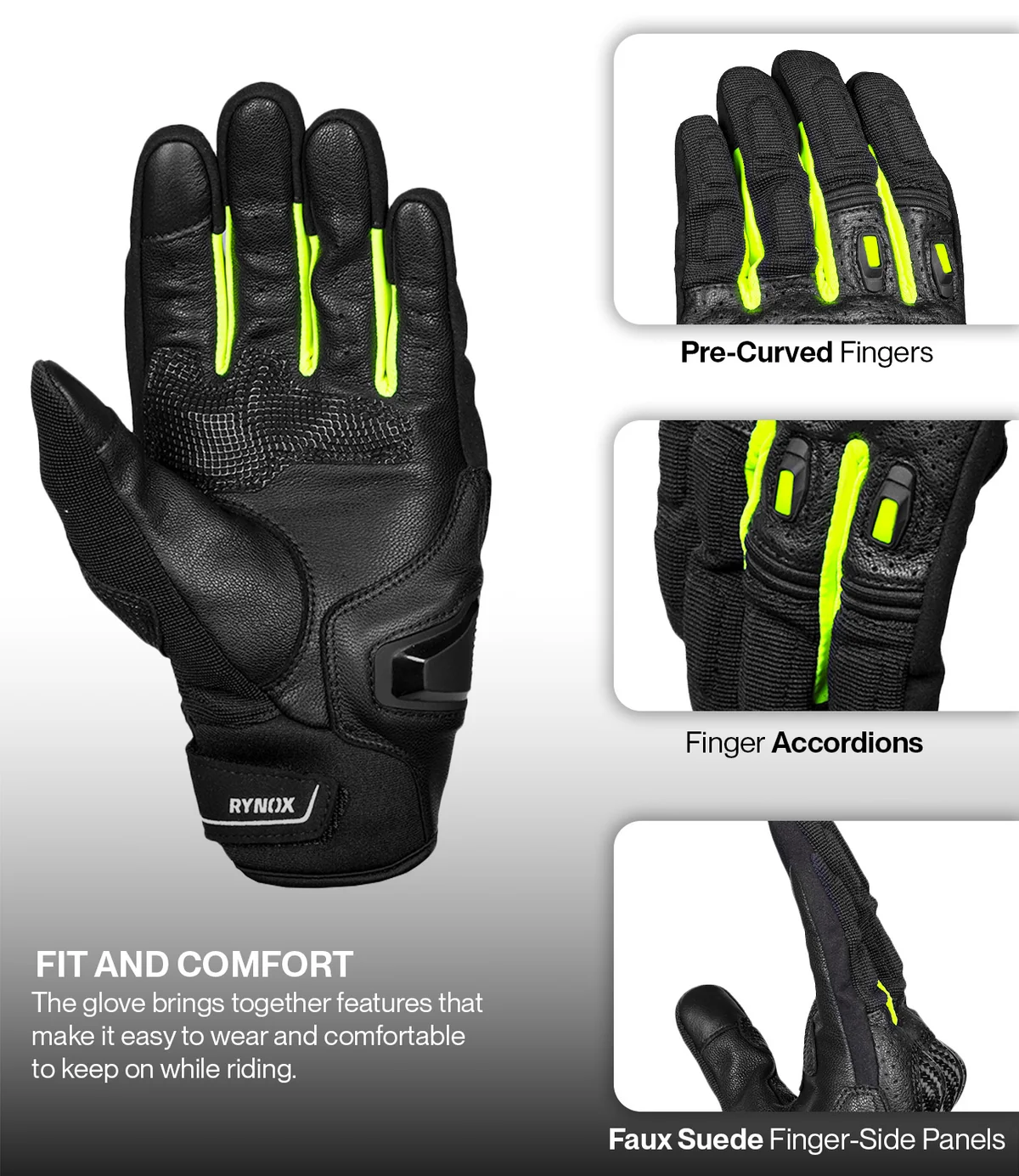 Rynox Striker GT Gloves - Black Hi-Viz Green - Image 6