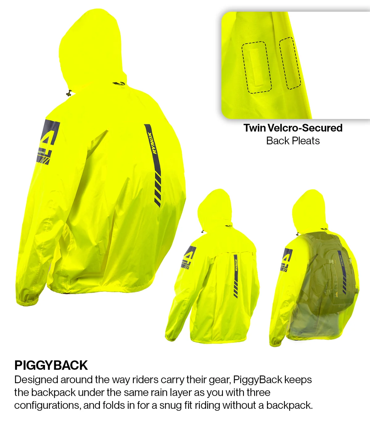 Rynox H2Go Pro 4 rain Jacket Hi-Viz Green - Image 3