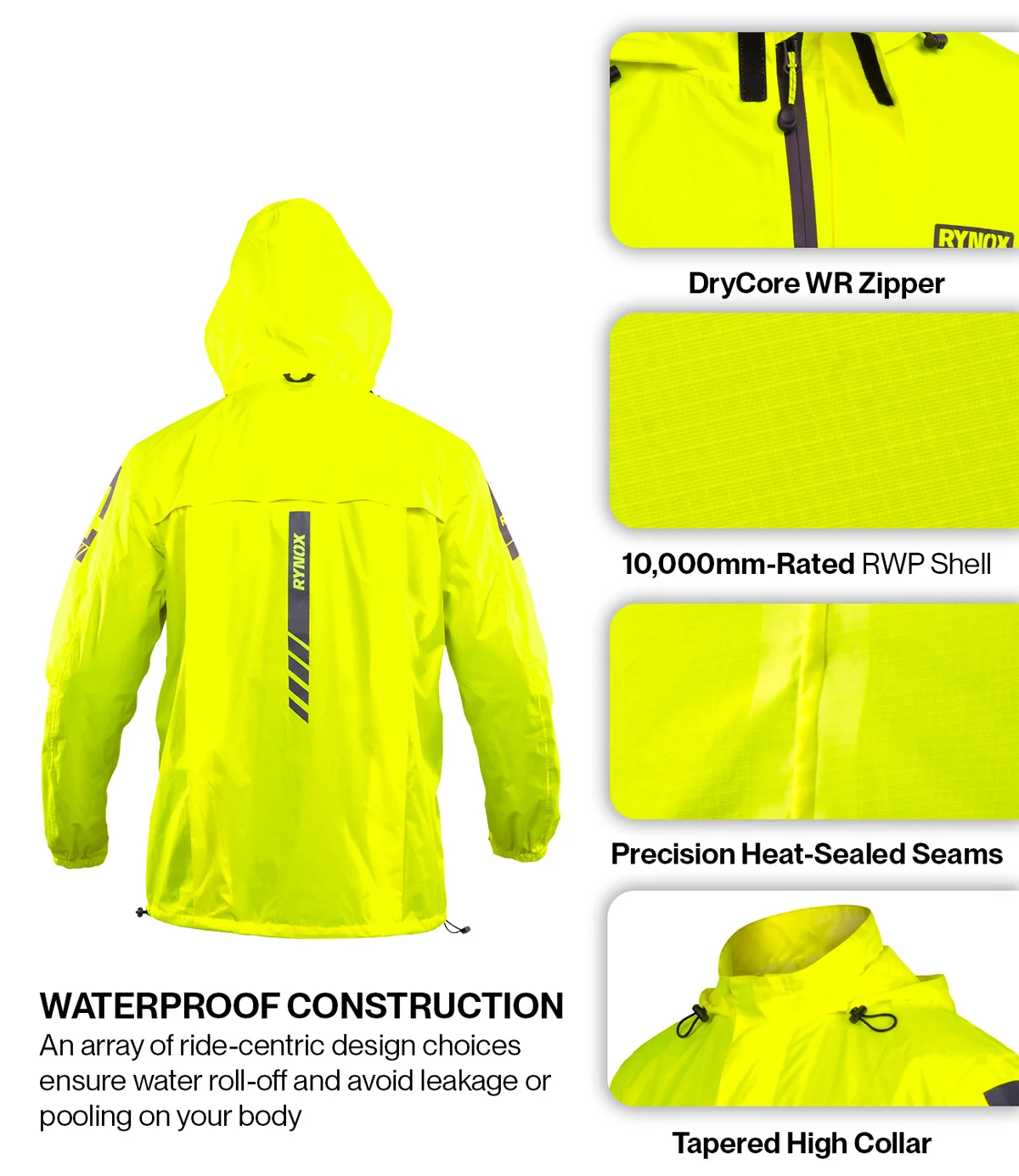 Rynox H2Go Pro 4 rain Jacket Hi-Viz Green - Image 8