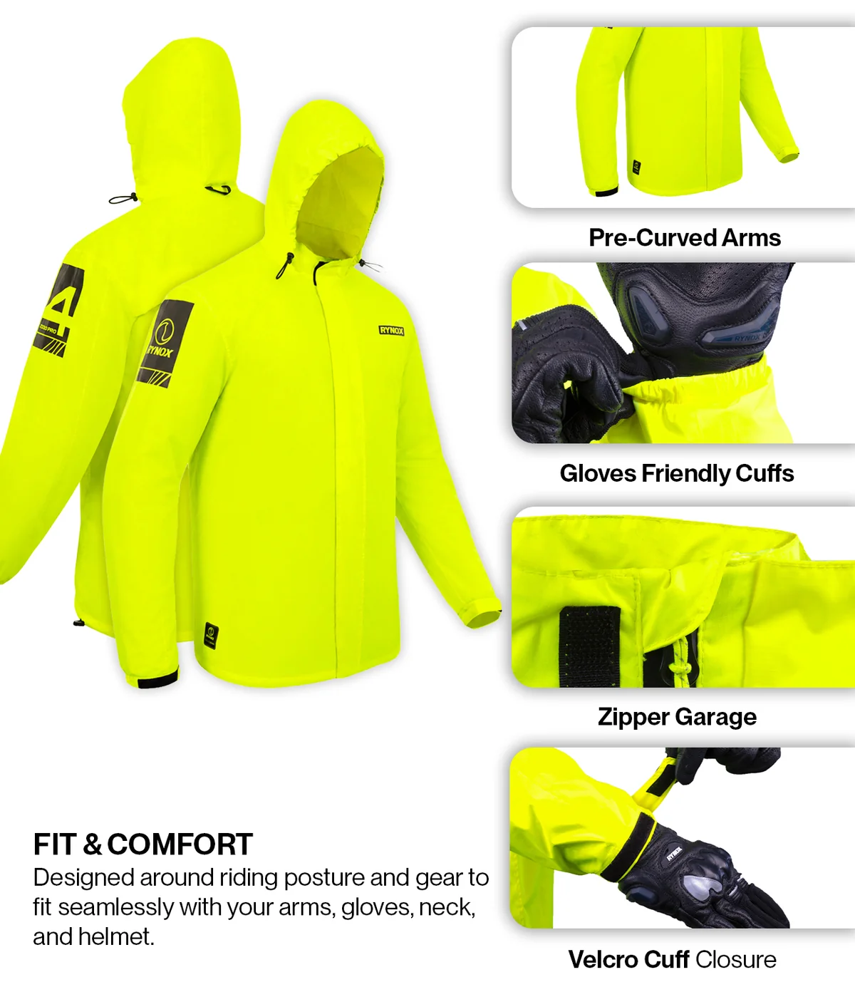 Rynox H2Go Pro 4 rain Jacket Hi-Viz Green - Image 6