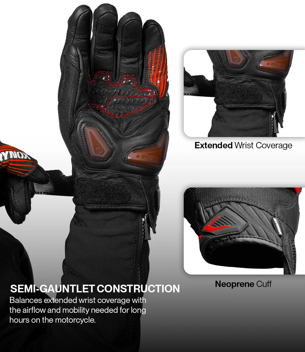 Rynox Tornado Pro 5 Gloves - Black Red - Image 4