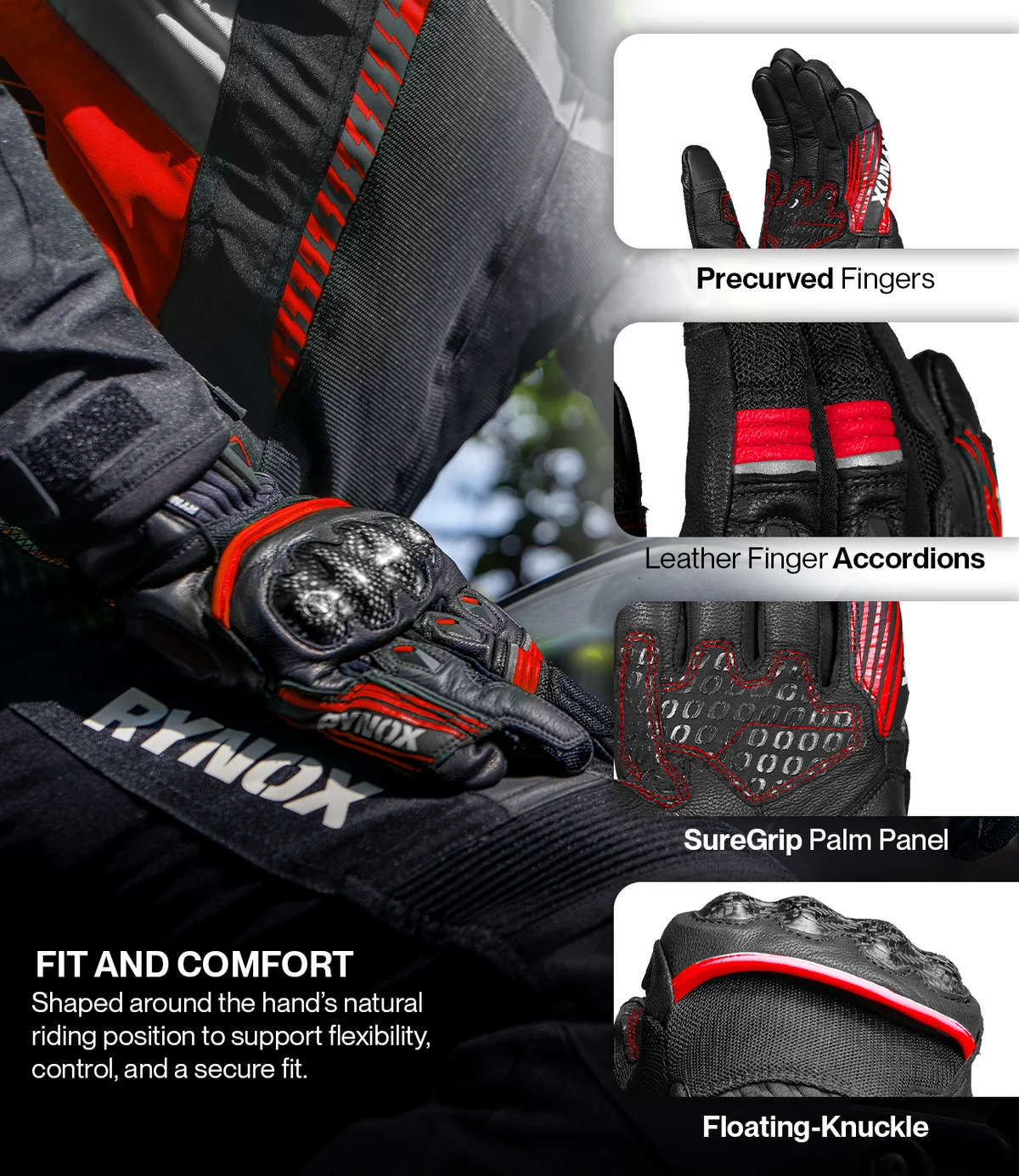 Rynox Tornado Pro 5 Gloves - Black Red - Image 5