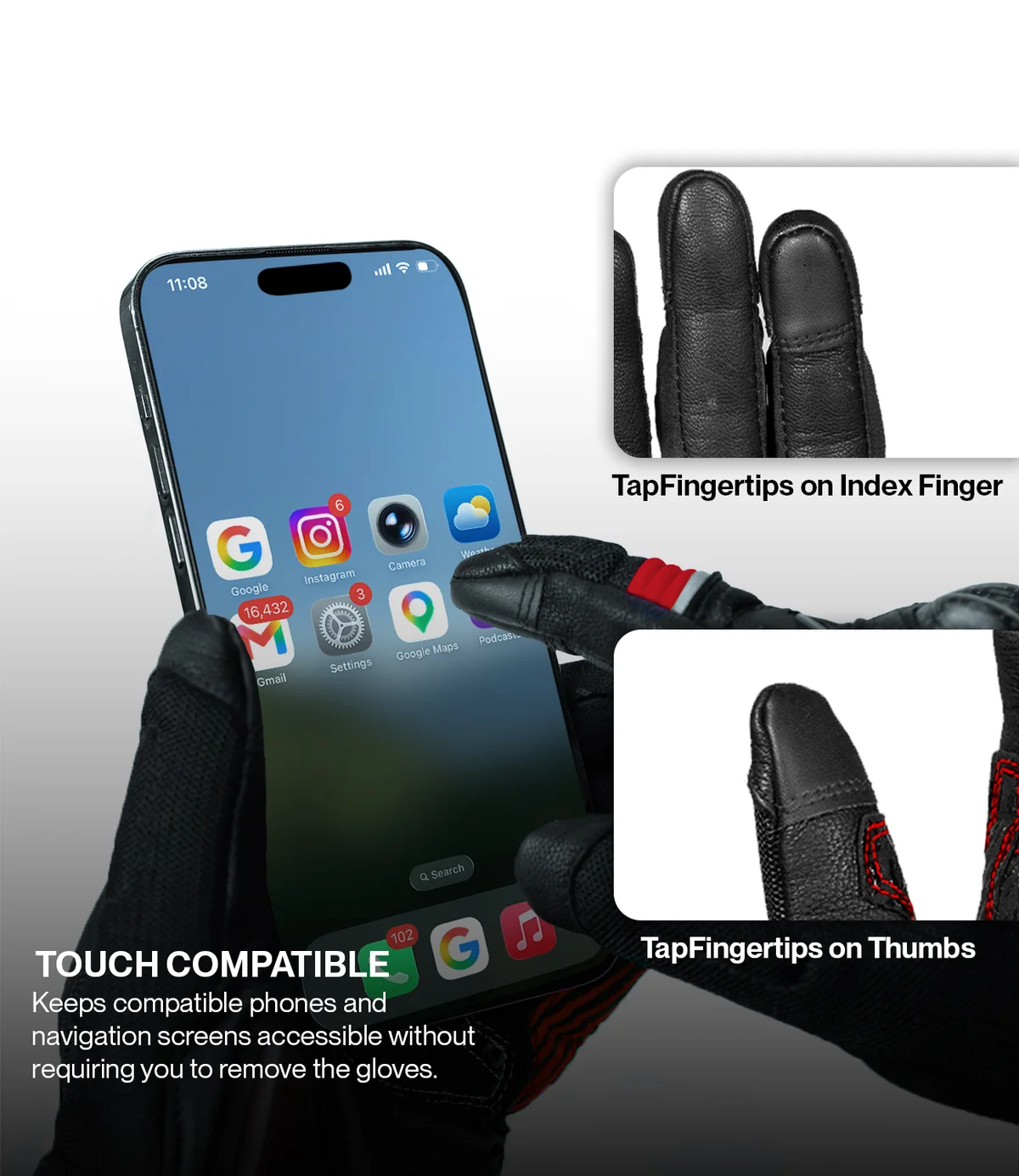 Rynox Tornado Pro 5 Gloves - Black Red - Image 6