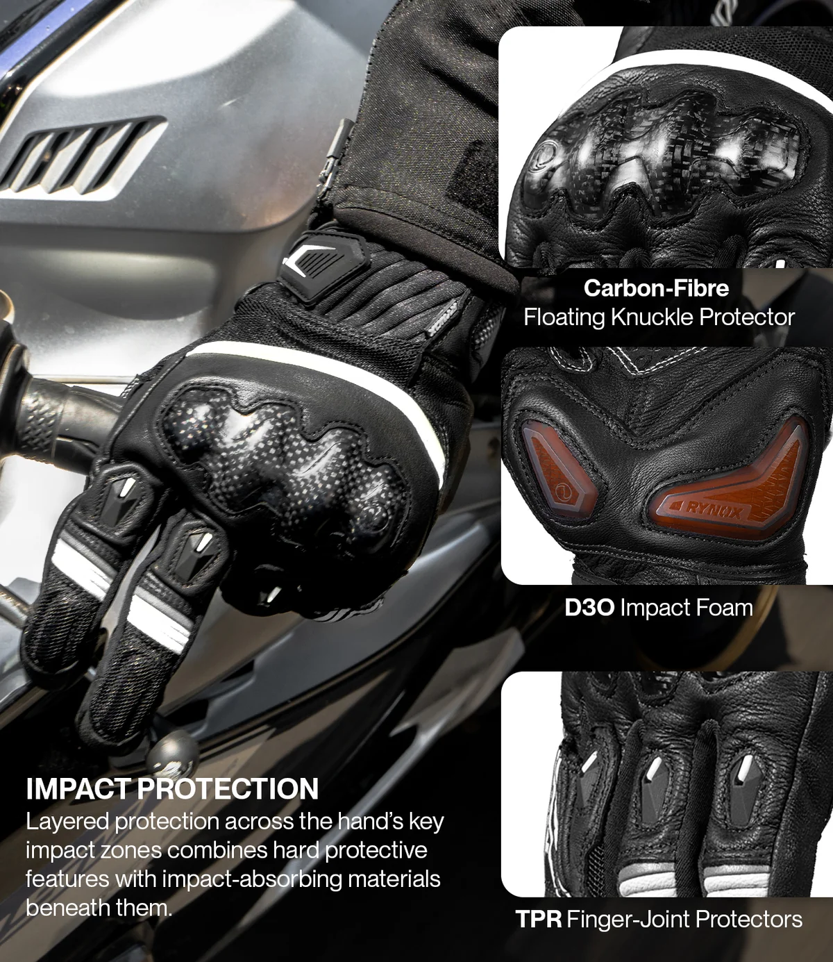 Rynox Tornado Pro 5 Gloves - Black White - Image 2