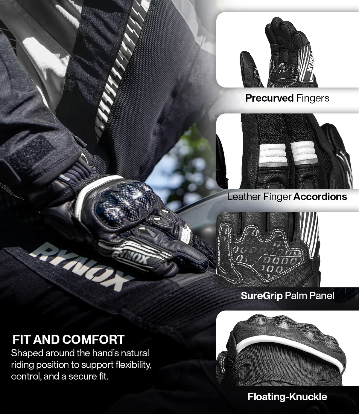 Rynox Tornado Pro 5 Gloves - Black White - Image 6