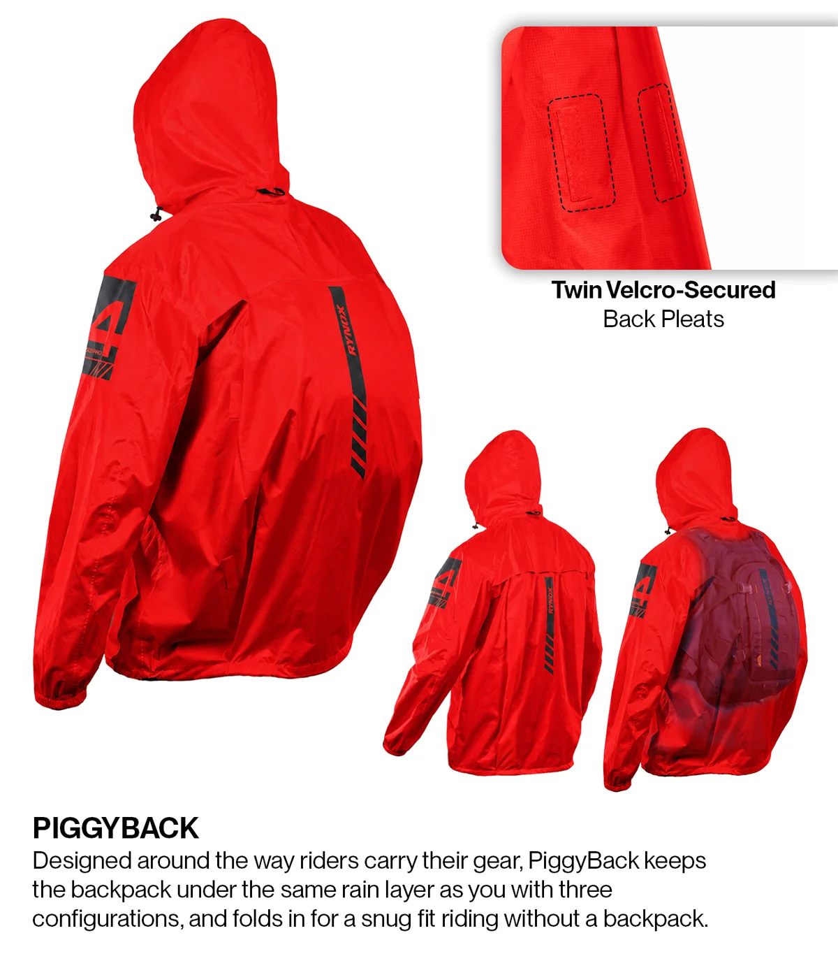 Rynox H2Go Pro 4 rain Jacket Hi-Viz Red - Image 3