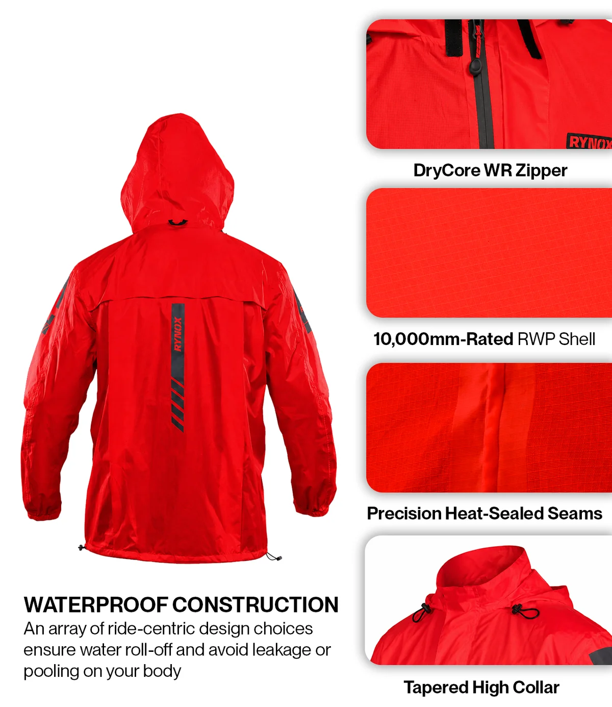 Rynox H2Go Pro 4 rain Jacket Hi-Viz Red - Image 9