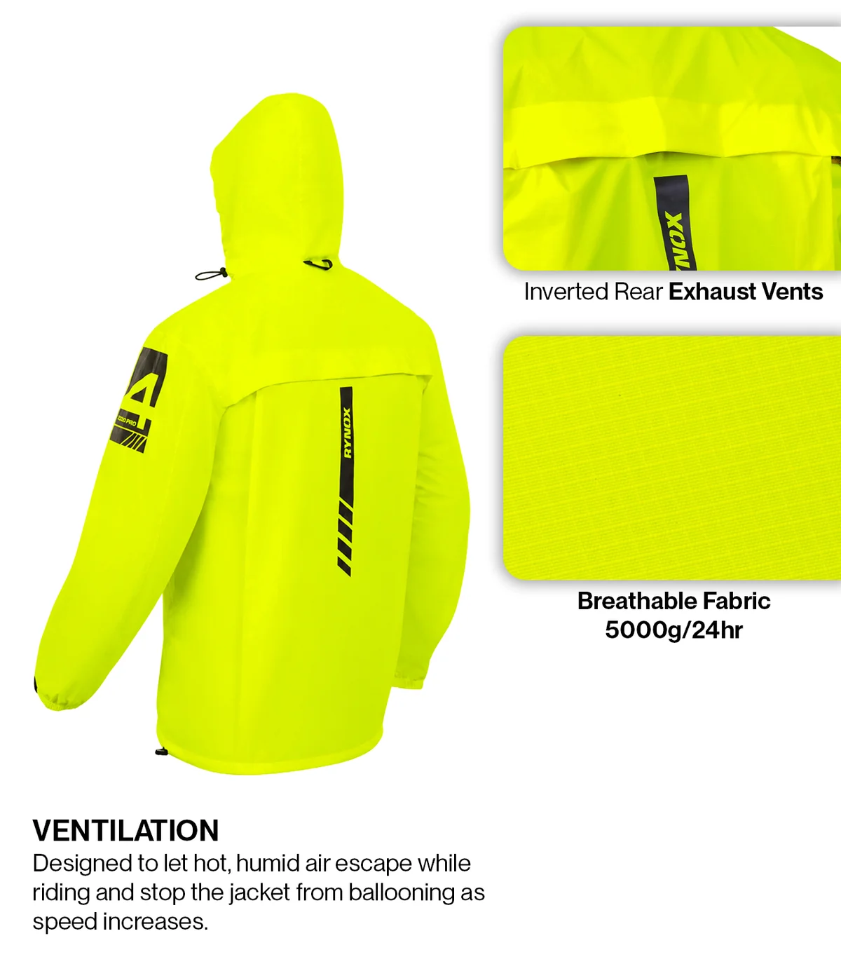 Rynox H2Go Pro 4 rain Jacket Hi-Viz Green - Image 7