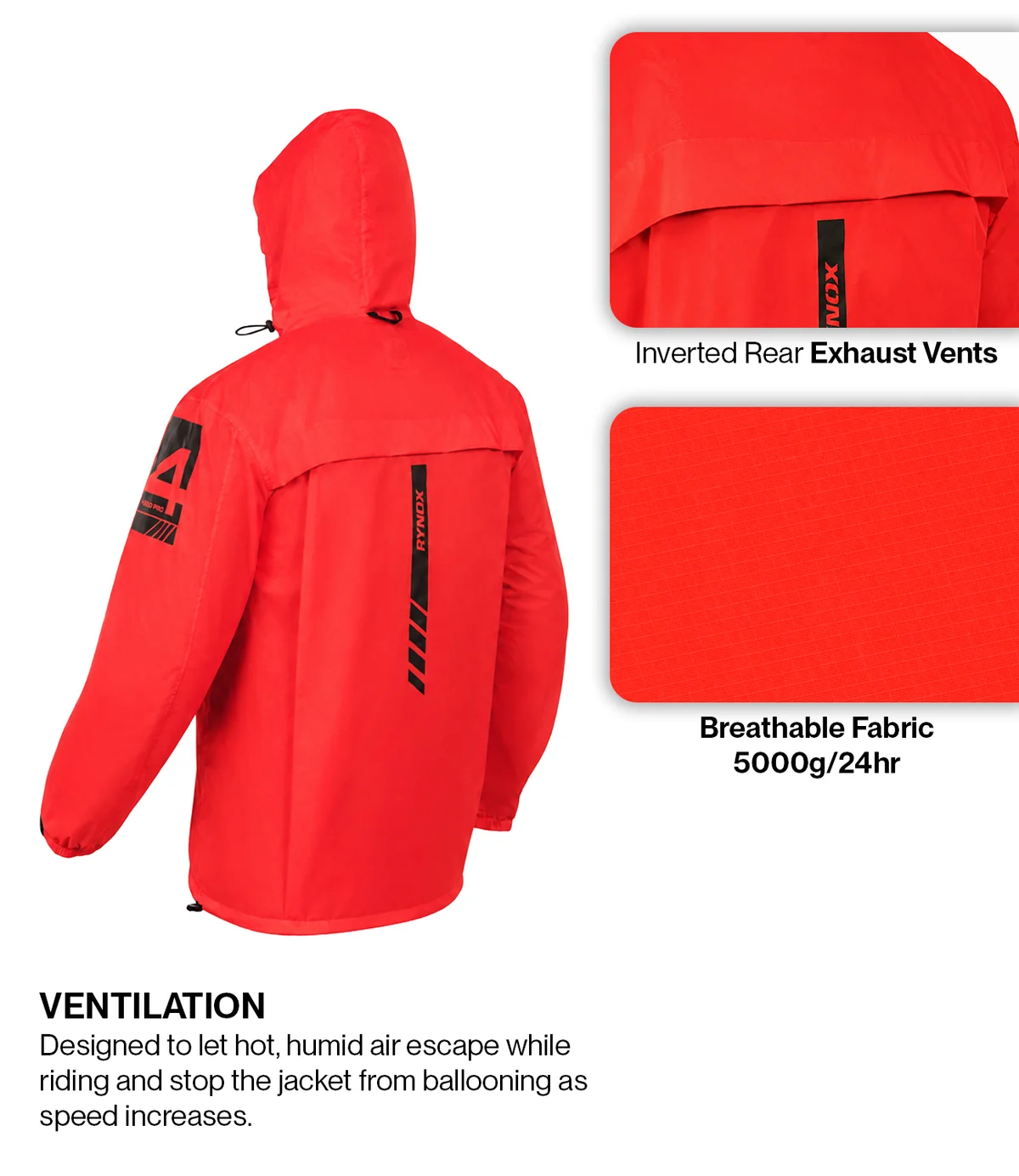 Rynox H2Go Pro 4 rain Jacket Hi-Viz Red - Image 6