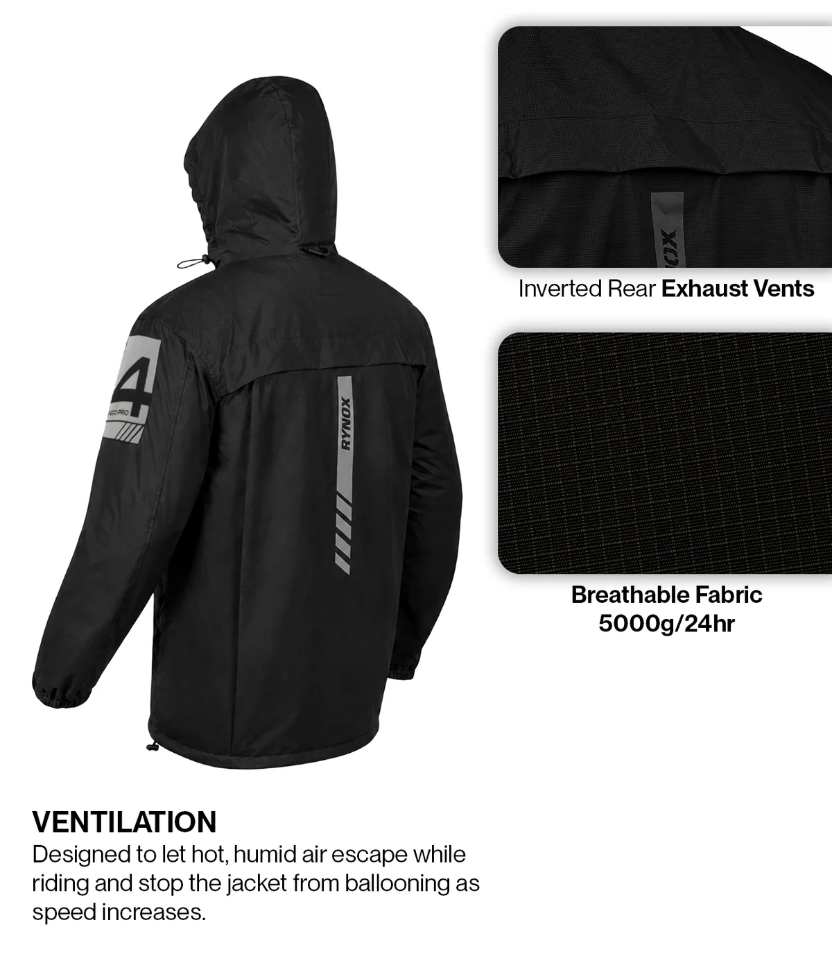 Rynox H2Go Pro 4 rain Jacket Black - Image 6