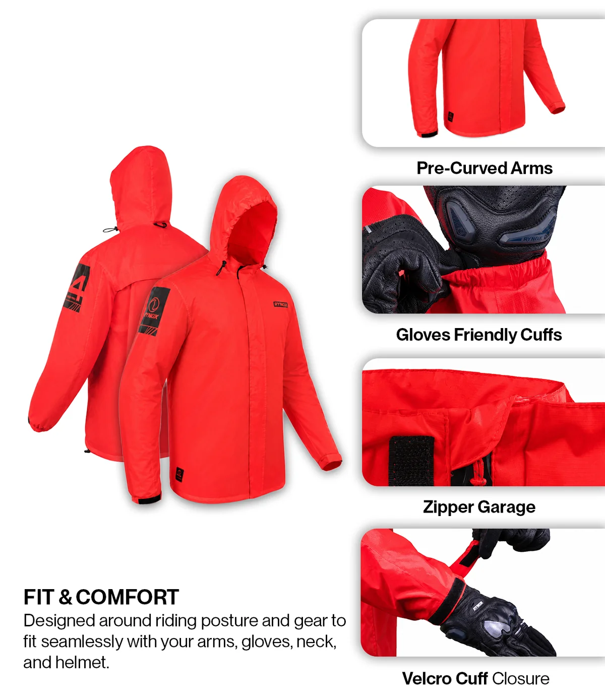 Rynox H2Go Pro 4 rain Jacket Hi-Viz Red - Image 8