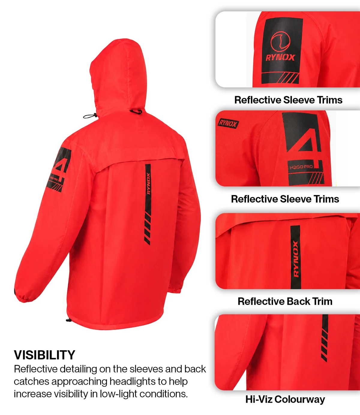Rynox H2Go Pro 4 rain Jacket Hi-Viz Red - Image 7