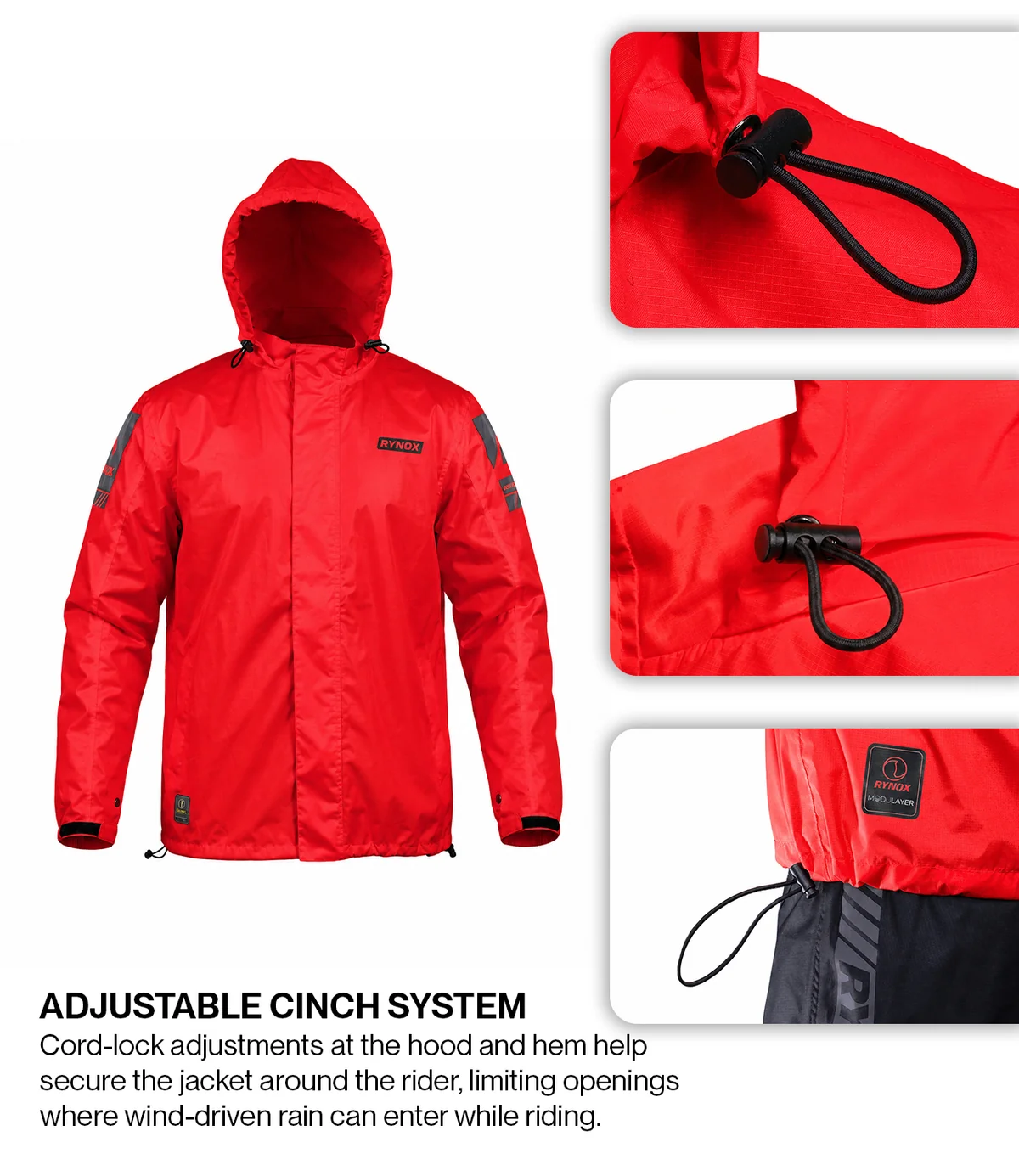 Rynox H2Go Pro 4 rain Jacket Hi-Viz Red - Image 4