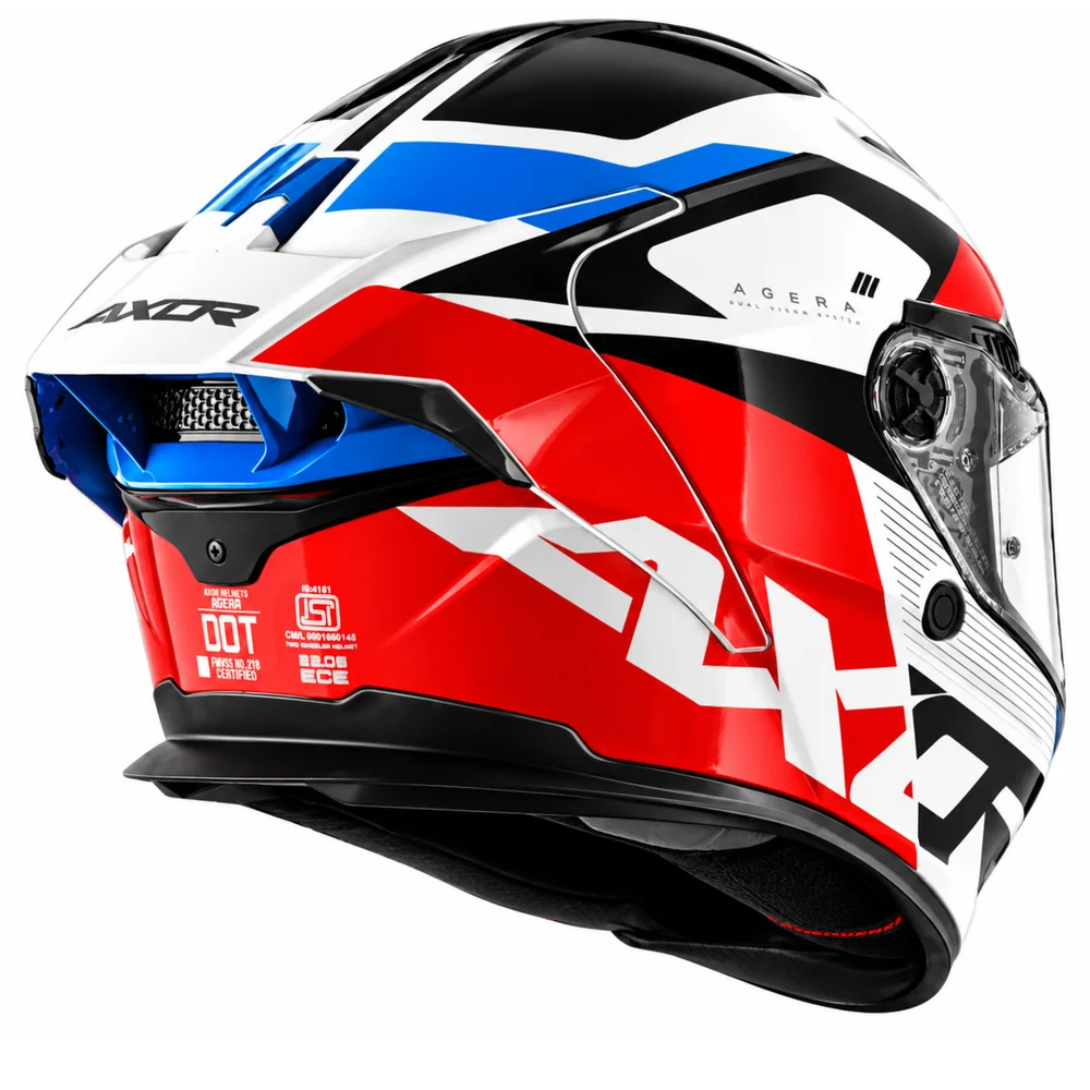 Axor Agera Rush Full Face Helmet With Spoiler - White Red - Image 6